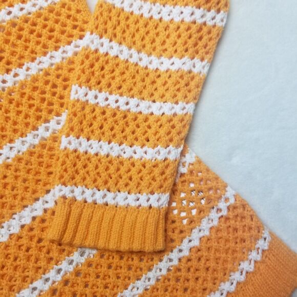 Talbots Medium Sweater Pull Over Open Knit Striped Cotton Orange Crochet Beach - Picture 2 of 8